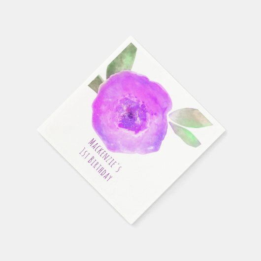 Serviette En Papier Pink violet aquarelle Fleur Anniversaire (Coin)