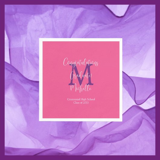 Serviette En Papier Pink violet blanc Monogrammé Parti de graduation