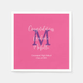 Serviette En Papier Pink violet blanc Monogrammé Parti de graduation (Devant)