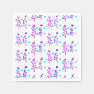Serviette En Papier Pink violet doodé noël arbre étoiles vacances pa