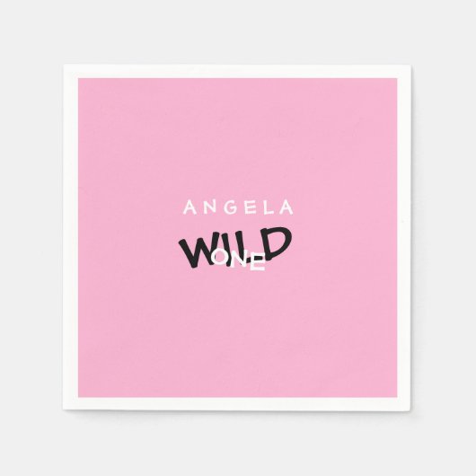 Serviette En Papier Pink Wild One Personnalisé 1er anniversaire (Devant)