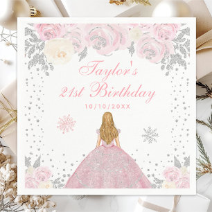 Serviette En Papier Pink Winter Blonde Hair Princesse Anniversaire