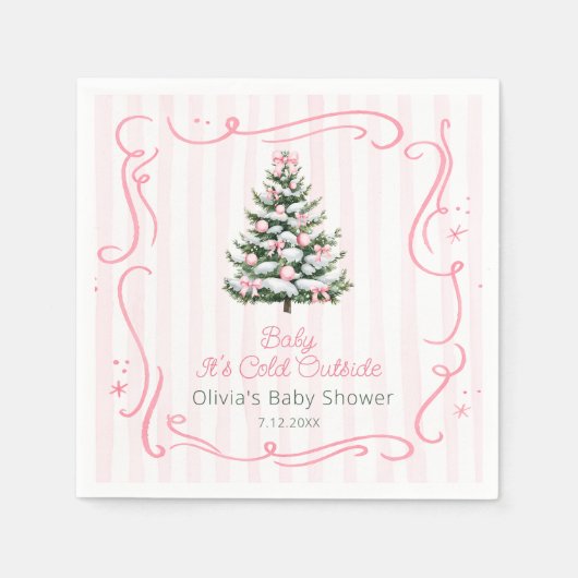 Serviette En Papier Pink Winter Christmas Tree Baby Shower (Devant)