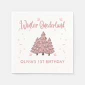 Serviette En Papier Pink Winter Onederland Noël Arbre Anniversaire (Devant)