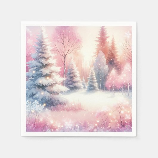 Serviette En Papier Pink Winter Wonderland Noël (Devant)