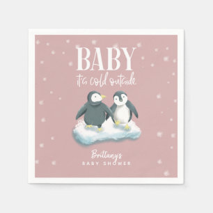 Serviette En Papier Pink Winter Wonderland Thème Penguin Baby shower