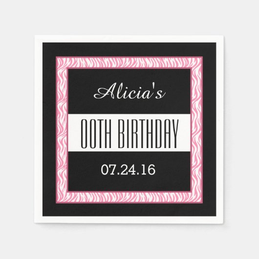 Serviette En Papier PINK ZEBRA Chaque année Anniversaire Personnalisé  (Devant)