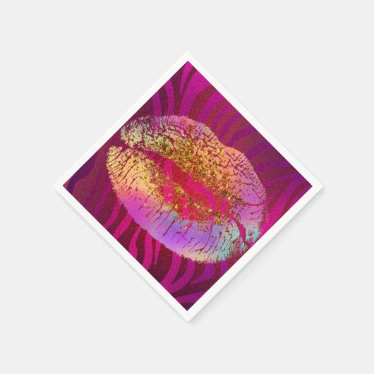 Serviette En Papier Pink Zebra Print Rainbow Gold Parties scintillant  (Coin)