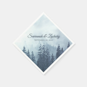 Serviette En Papier Pins bleus foncés, Mariage rustique Aquarelle