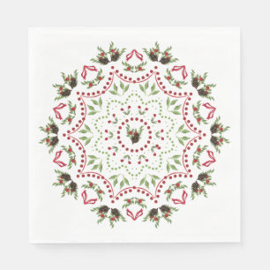 Serviette En Papier Pins cônes et baies Mandala papier serviette