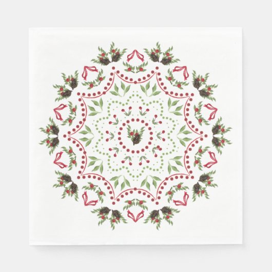 Serviette En Papier Pins cônes et baies Mandala papier serviette (Devant)