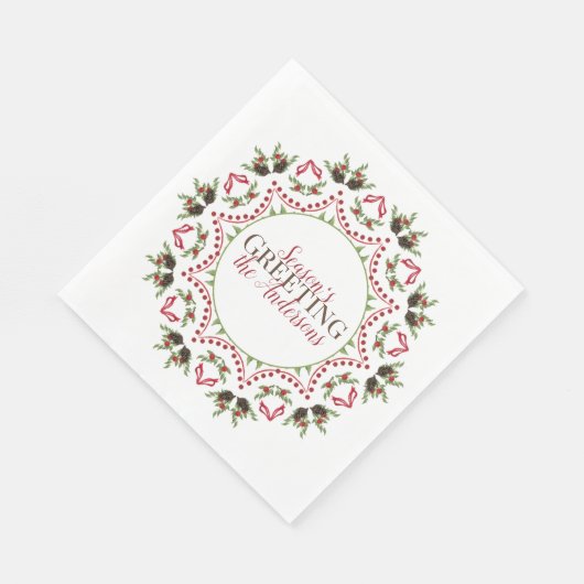 Serviette En Papier Pins cônes et baies Mandala papier serviette (Coin)