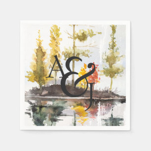Serviette En Papier Pins d'aquarelle d'automne rustique Personnalisé