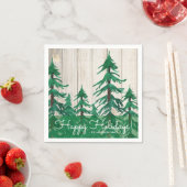 Serviette En Papier Pins d'Aquarelle Rustique Joyeuses vacances (En situation)