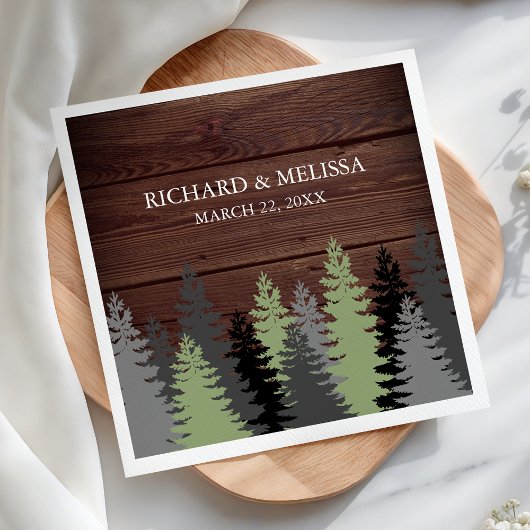 Serviette En Papier Pins de Noël Mariage Rustique en Bois