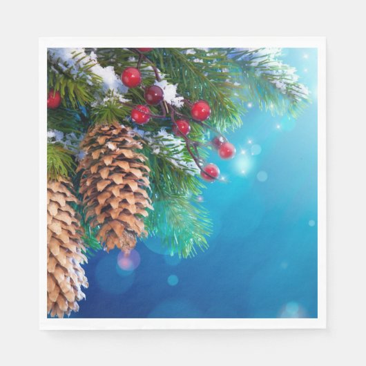 Serviette En Papier Pins de Noël Pine cônes Baies de neige (Devant)
