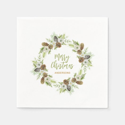 Serviette En Papier Pins floraux verts couronne de Noël (Devant)