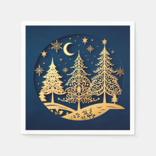 Serviette En Papier Pins sereins à papier – Forêt au clair de lune
