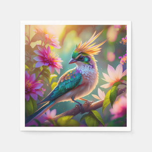 Serviette En Papier Pinson à tête verte à crête dorée oiseau de fantai