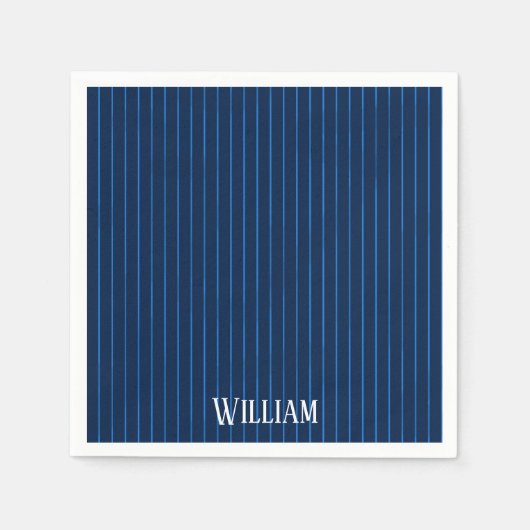 Serviette En Papier Pinstripes bleu marine personnalisées (Devant)