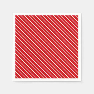 Serviette En Papier Pinstripes diagonales - rouge profond et blanc