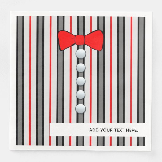 Serviette En Papier Pinstripes Et Cravate Red Bow (Devant)