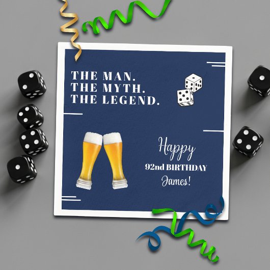 Serviette En Papier Pints de dés chic pour 92e anniversaire