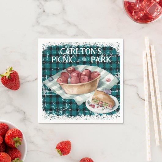 Serviette En Papier Pique-nique dans le parc Green Plaid Boys Annivers (En situation)