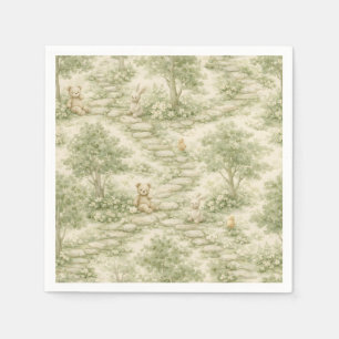 Serviette En Papier Pique-nique de lapin ours neutre Jardin floral (1)