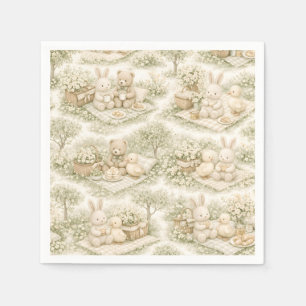 Serviette En Papier Pique-nique de lapin ours neutre Jardin floral (3)