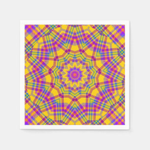 Serviette En Papier Pique-nique d'été Jaune Plaid Kaleidoscope