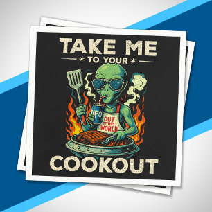 Serviette En Papier Pique-nique drôle d'alien au BBQ rétro grillades d
