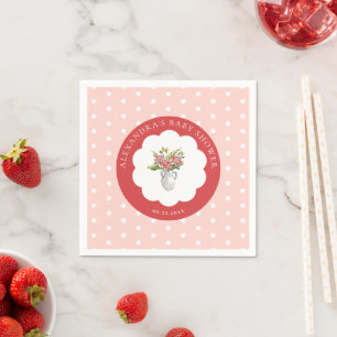 Serviette En Papier Pique-nique Été Rouge Rose Blanc Pois Baby Shower