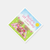 Serviette En Papier Pique-nique nounours rose En vichy fête d'annivers (Coin)