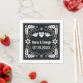 Serviette En Papier Pique picado noir et blanc inséparables mariage (En situation)