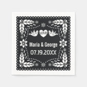 Serviette En Papier Pique picado noir et blanc inséparables mariage (Devant)