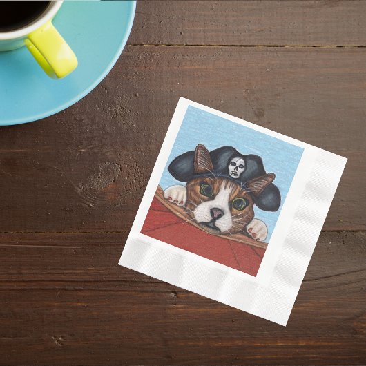 Serviette En Papier Pirate Cute Surpris Chat Brown rayé