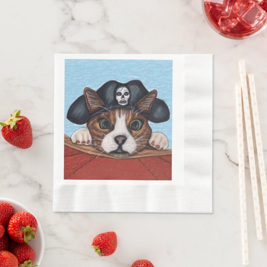 Serviette En Papier Pirate Cute Surpris Chat Brown rayé (En situation)