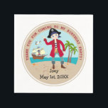 Serviette En Papier Pirate kid birthday<br><div class="desc">This product is for kids that love pirates and piracy stories. It feesta cute little pirate boy that has arrived on this island with palm trees. There's a pirate ship in the horizon waiting for him to return with a treasure! Seagulls are watching. This product is ideal for a pirate...</div>