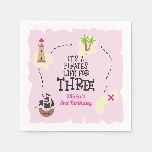 Serviette En Papier Pirate life for THREE me Rose Birthday (Devant)