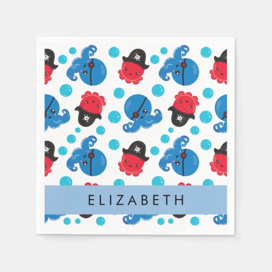 Serviette En Papier Pirate Octopus, Motif Octopus, Mer, Votre Nom (Devant)