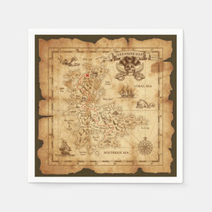 Serviette En Papier Pirate Old Vintage Treasure Carte Anniversaire Fêt