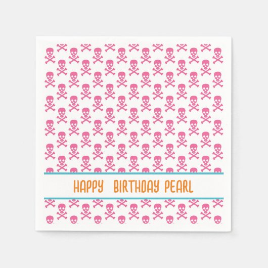 Serviette En Papier Pirate rose Crossbones moderne Joyeux NOM d'annive (Devant)