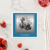 Serviette En Papier Pirate Ship & Ancres Black Silhouette Napkins 4 (En situation)
