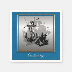 Serviette En Papier Pirate Ship & Ancres Black Silhouette Napkins 4