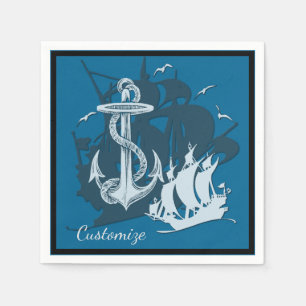 Serviette En Papier Pirate Ship & Ancres Blanc Silhouette Napkins