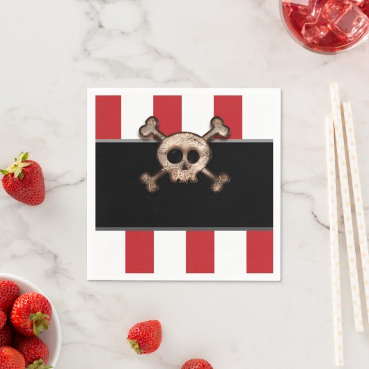 Serviette En Papier Pirate Skull & Crossbones Rouge Blanc Anniversaire (En situation)