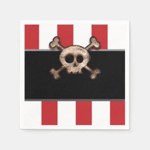 Serviette En Papier Pirate Skull & Crossbones Rouge Blanc Anniversaire