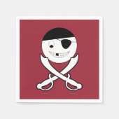 Serviette En Papier Pirate souriant avec épées croisées sur rouge (Devant)