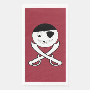 Serviette En Papier Pirate souriant avec épées croisées sur rouge
